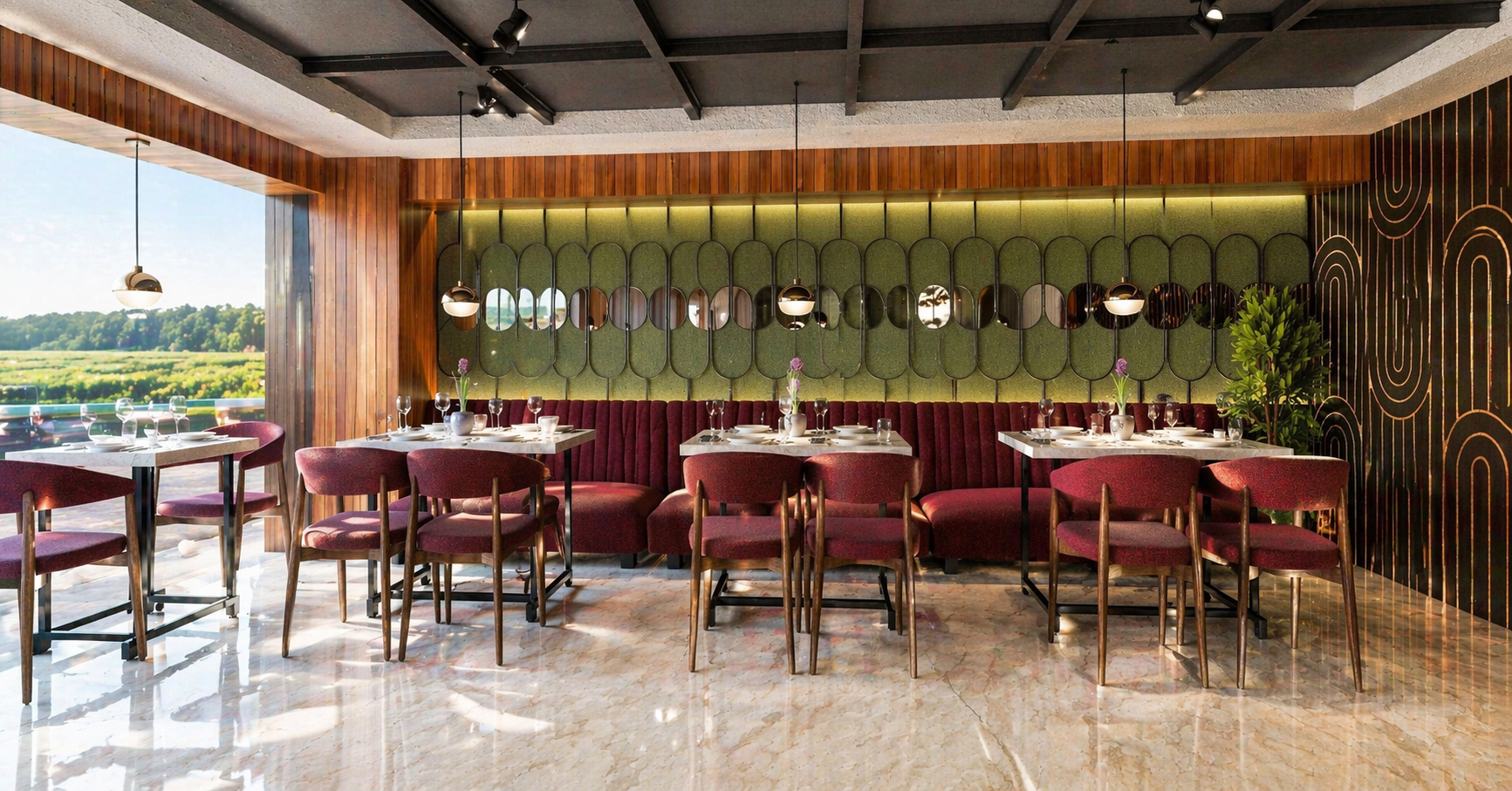 Sahyadri Hospitality restaurant interior by Leafply Interiors